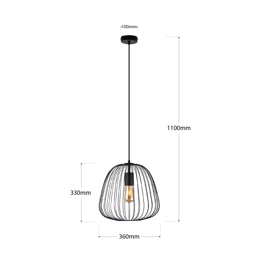 Подвесная люстра OVELLA на шнуре 1xE27/15W/230V, диам. 36 см, чёрная