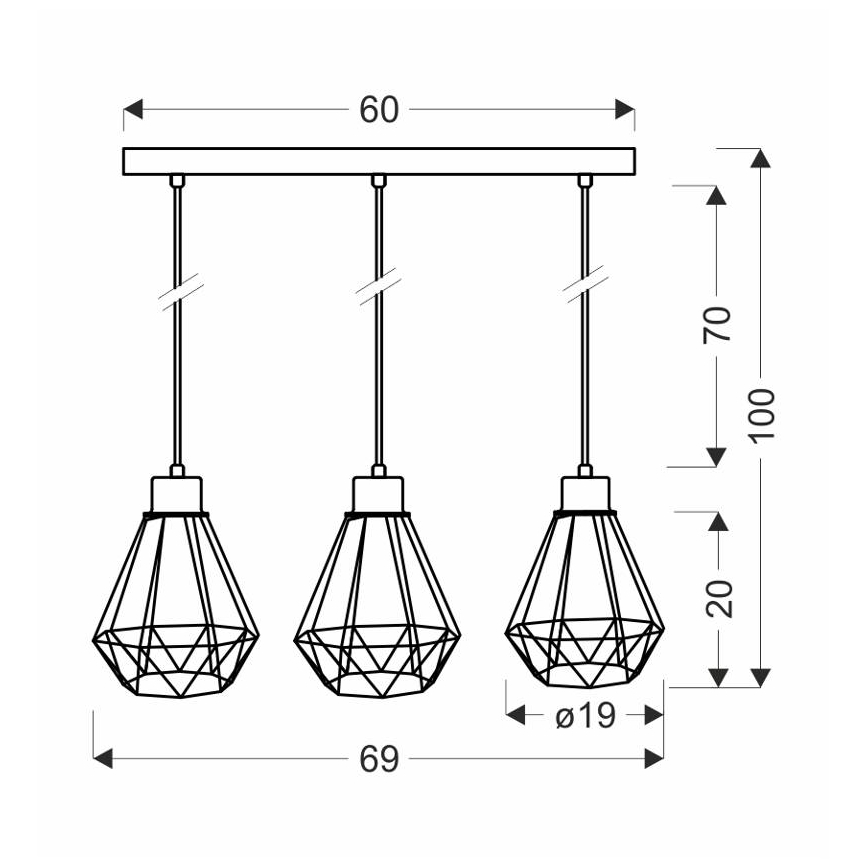 Подвесная люстра PRIMO 3xE27/60W/230V черный/золотистый