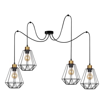 Подвесная люстра PRIMO 4xE27/60W/230V паук черный/золотистый