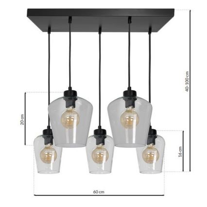 Подвесная люстра SANTIAGO 5xE27/60W/230V прозрачный