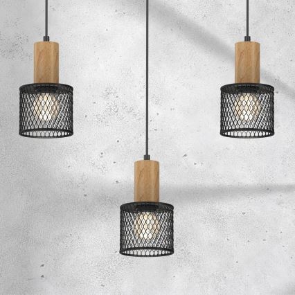 Подвесная люстра SOBRESA 3xE27/60W/230V черный/дерево
