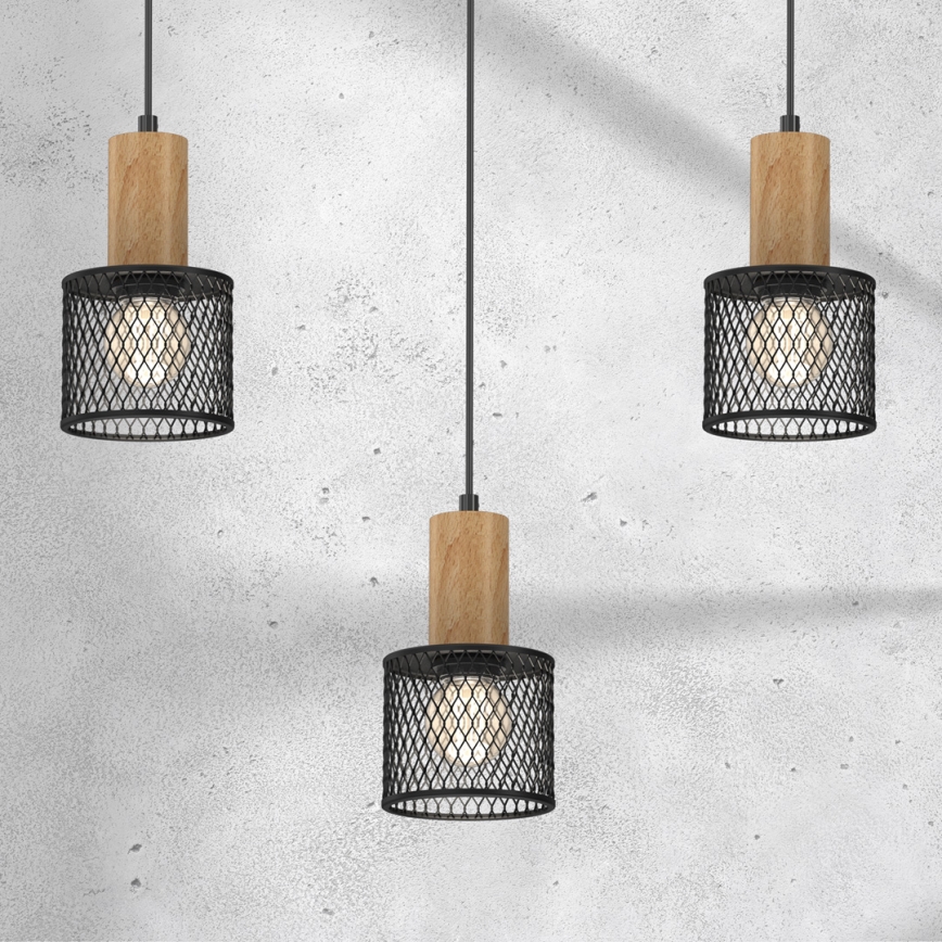 Подвесная люстра SOBRESA 3xE27/60W/230V черный/дерево