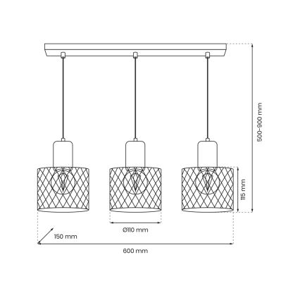 Подвесная люстра SOBRESA 3xE27/60W/230V черный/дерево