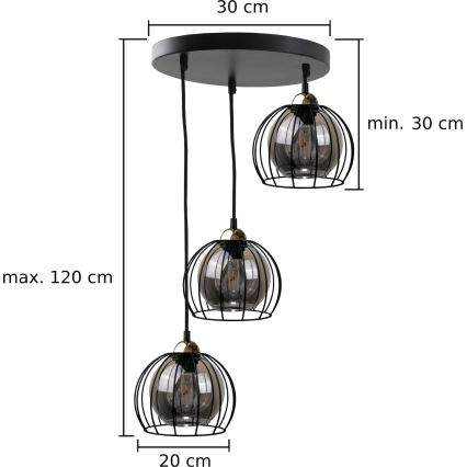 Подвесная люстра SOLO BLACK 3xE27/60W/230V черный/золотой
