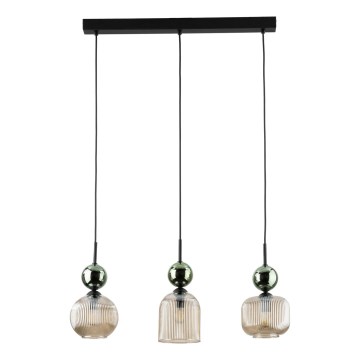 Подвесная люстра SOPHIA на тросе 3xE14/10W/230V чёрный/зелёный/дымчато-бежевый
