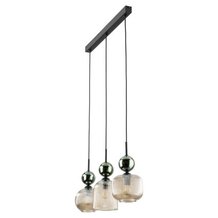 Подвесная люстра SOPHIA на тросе 3xE14/10W/230V чёрный/зелёный/дымчато-бежевый