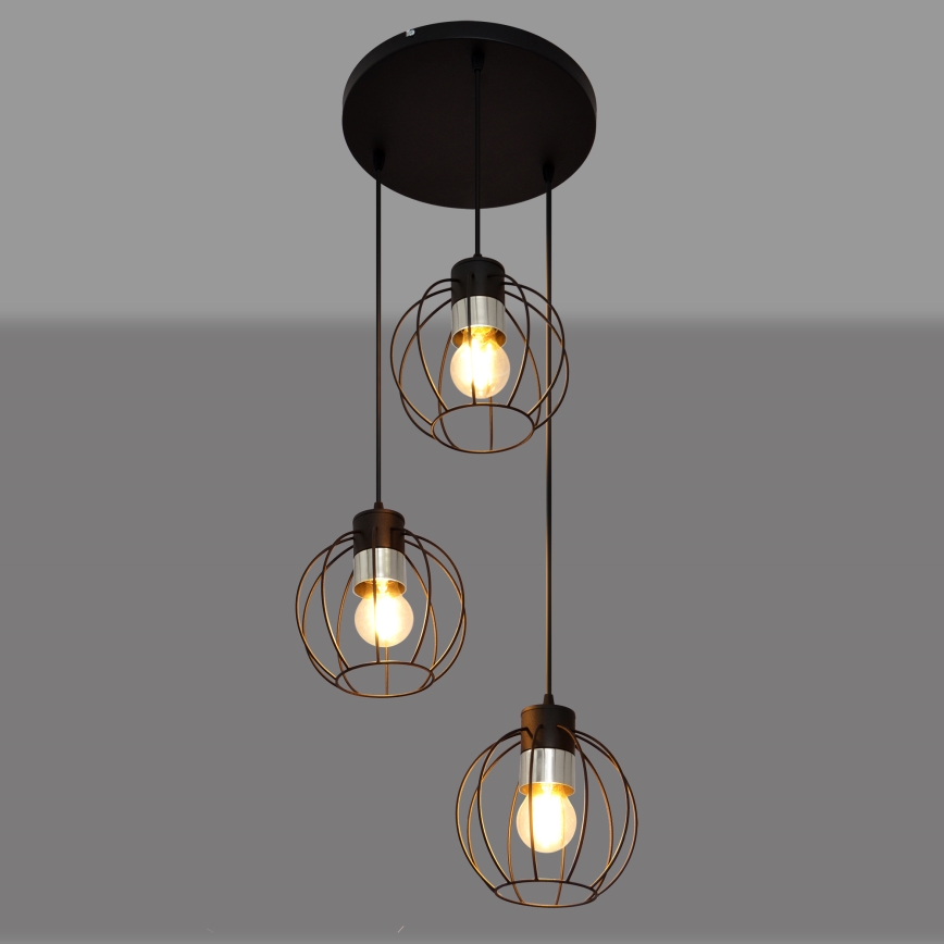 Подвесная люстра STARLIGHT 3xE27/15W/230V черная/серебряная