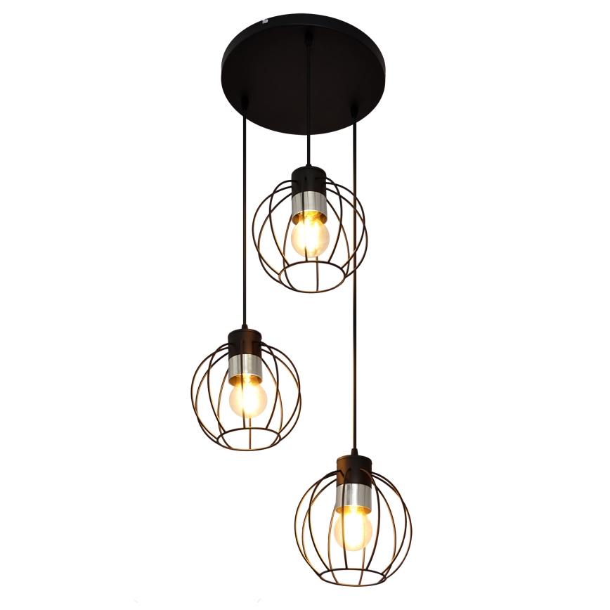 Подвесная люстра STARLIGHT 3xE27/15W/230V черная/серебряная