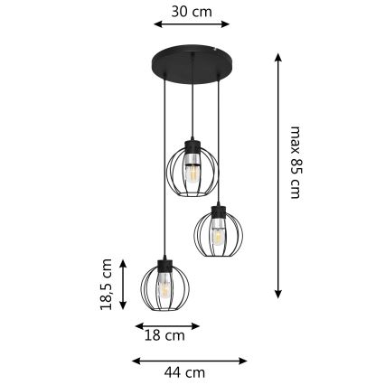 Подвесная люстра STARLIGHT 3xE27/15W/230V черная/серебряная