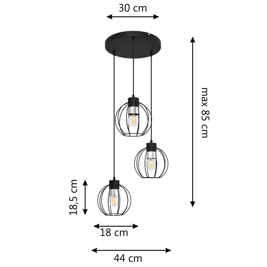 Подвесная люстра STARLIGHT 3xE27/15W/230V черная/серебряная