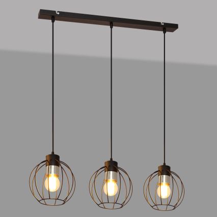 Подвесная люстра STARLIGHT 3xE27/15W/230V черная/серебряная