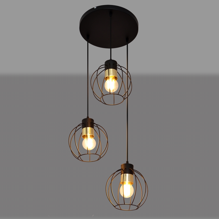 Подвесная люстра STARLIGHT 3xE27/15W/230V черная/золотая