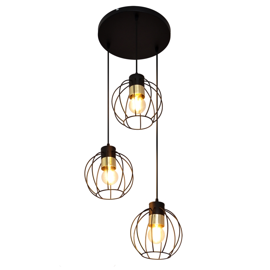 Подвесная люстра STARLIGHT 3xE27/15W/230V черная/золотая