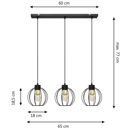 Подвесная люстра STARLIGHT 3xE27/15W/230V черная/золотая