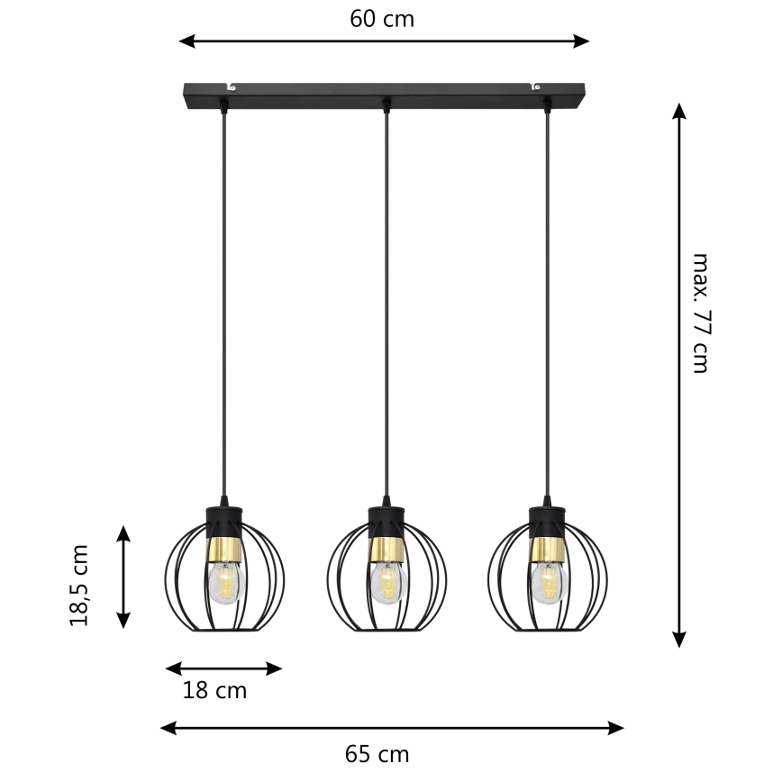 Подвесная люстра STARLIGHT 3xE27/15W/230V черная/золотая