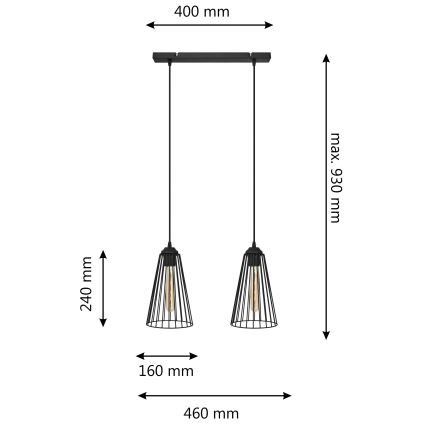 Подвесная люстра TORRI 2xE27/15W/230V черный