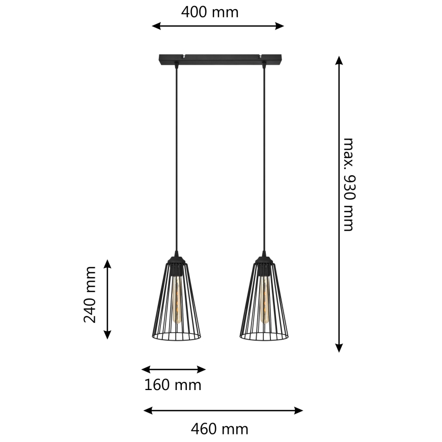 Подвесная люстра TORRI 2xE27/15W/230V черный
