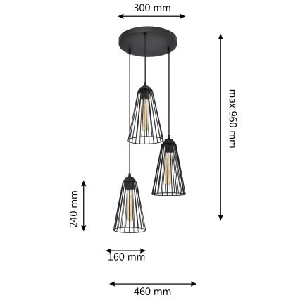 Подвесная люстра TORRI 3xE27/15W/230V черный