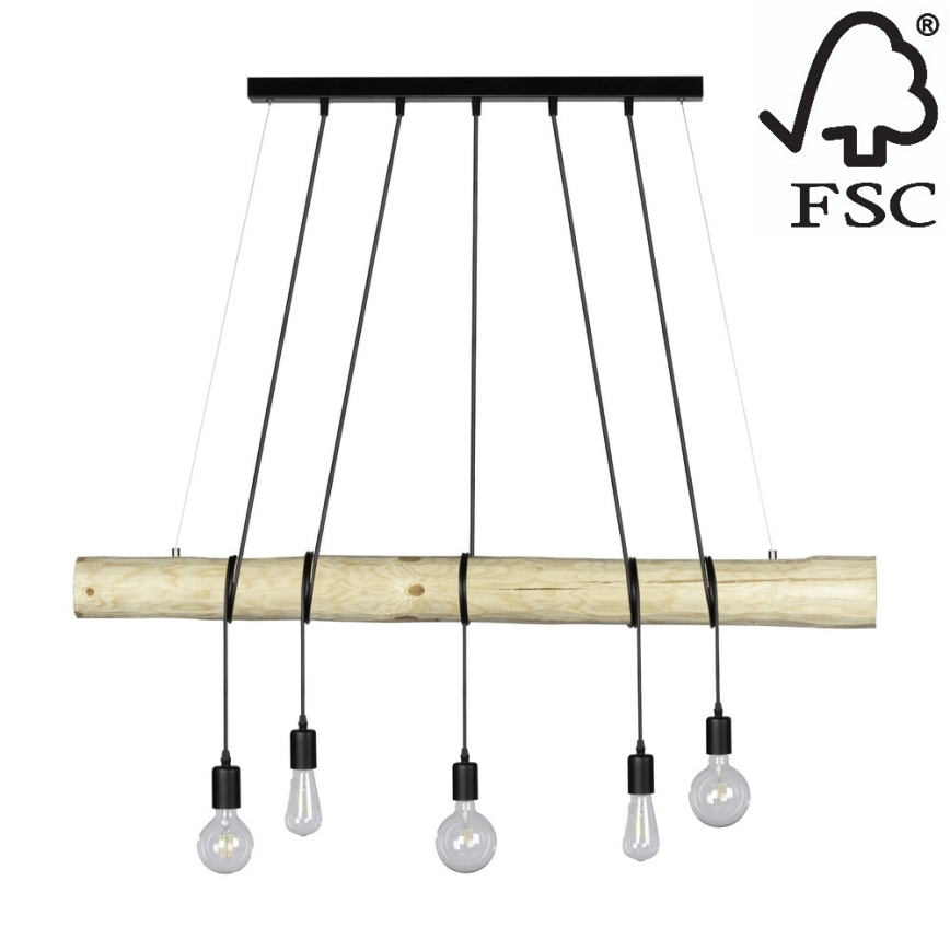 Подвесная люстра TRABO 5xE27/60W/230V сосна - сертифицировано FSC