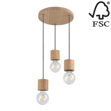 Подвесная люстра TRONGO 3xE27/60W/230V дуб - сертифицировано FSC