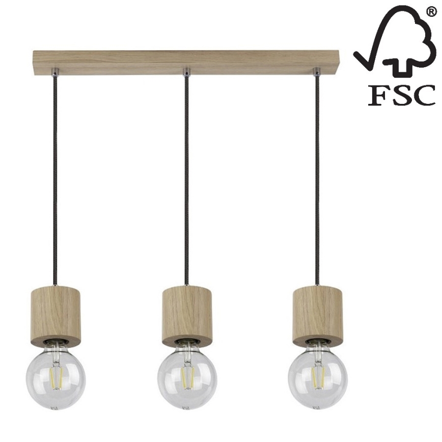 Подвесная люстра TRONGO ROUND 3xE27/60W/230V дуб - сертифицировано FSC