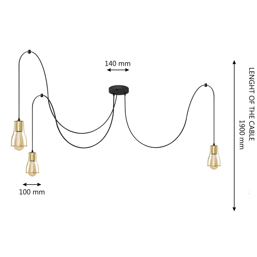 Подвесная люстра TUBE 3xE27/10W/230V черный/золотистый