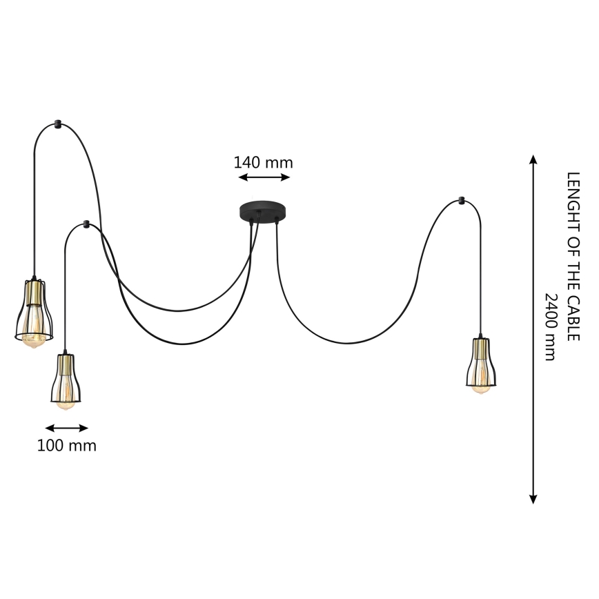 Подвесная люстра TUBE 3xE27/10W/230V черный/золотистый
