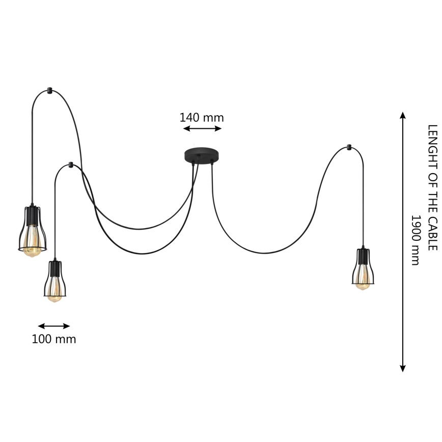 Подвесная люстра TUBE 3xE27/15W/230V черный