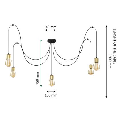 Подвесная люстра TUBE 5xE27/15W/230V черный/золотистый