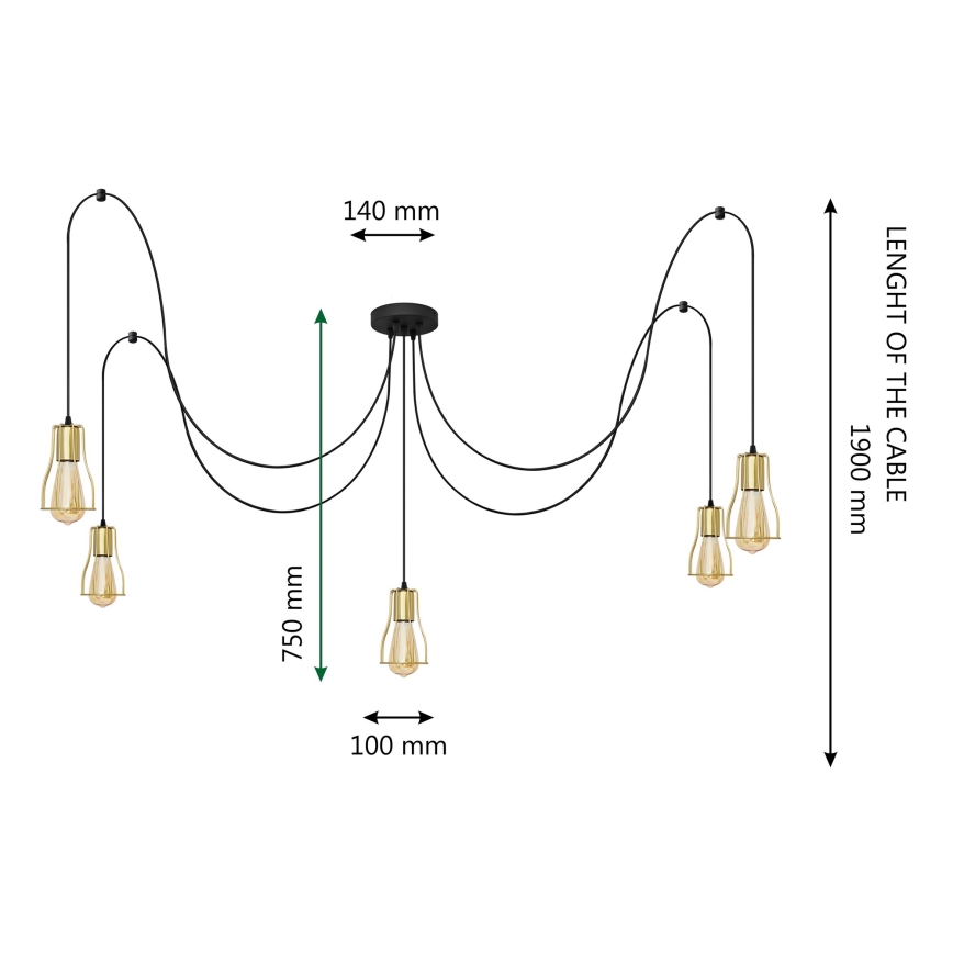 Подвесная люстра TUBE 5xE27/15W/230V черный/золотистый