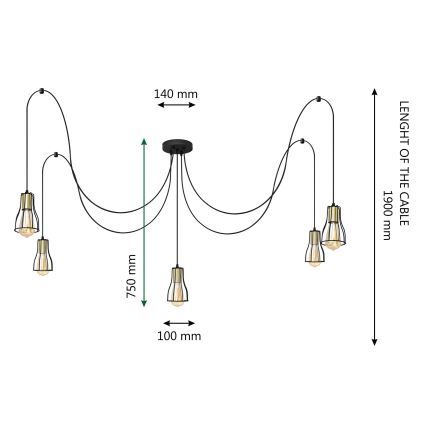 Подвесная люстра TUBE 5xE27/15W/230V черный/золотистый