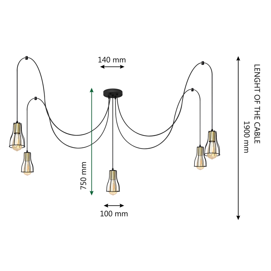 Подвесная люстра TUBE 5xE27/15W/230V черный/золотистый