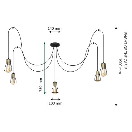 Подвесная люстра TUBE 5xE27/15W/230V паук черный/блестящий хром