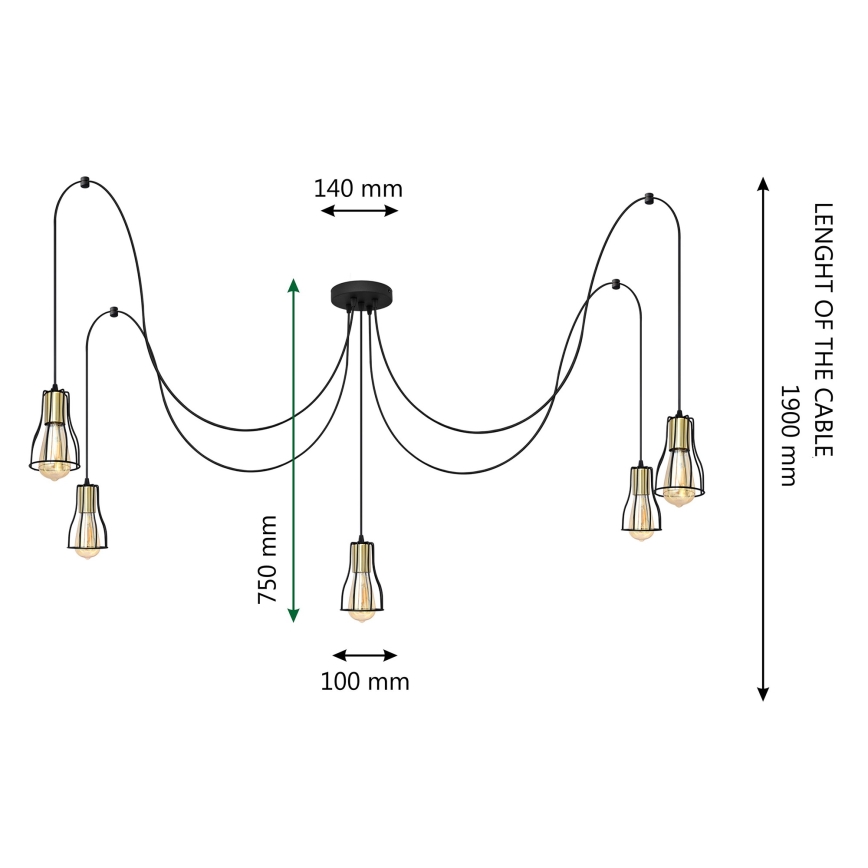 Подвесная люстра TUBE 5xE27/15W/230V паук черный/блестящий хром