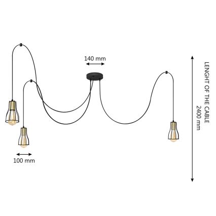 Подвесная люстра TUBE LONG 3xE27/15W/230V черный/золотистый
