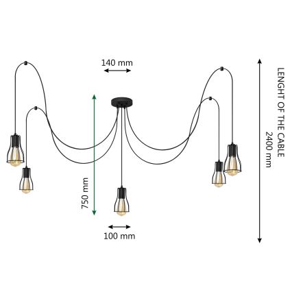 Подвесная люстра TUBE LONG 5xE27/10W/230V черный