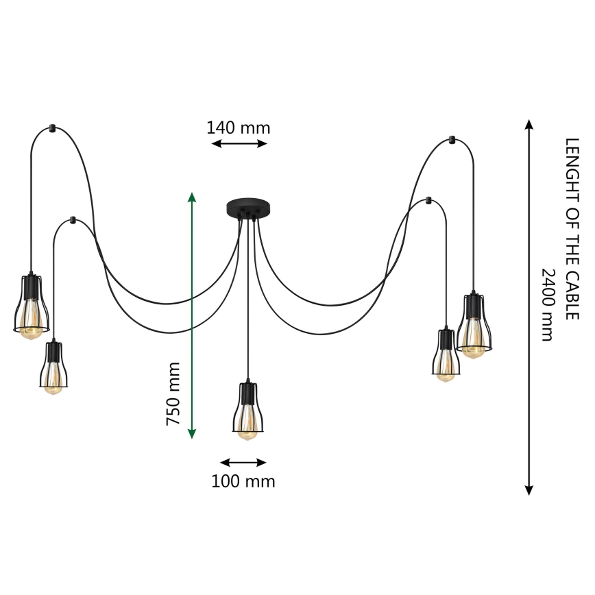 Подвесная люстра TUBE LONG 5xE27/10W/230V черный