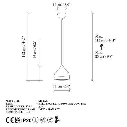 Подвесная люстра YILDO 1xE27/40W/230V белый/золотистый