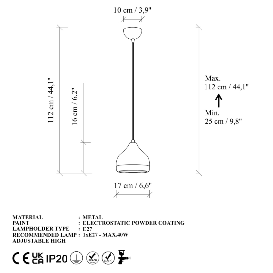 Подвесная люстра YILDO 1xE27/40W/230V белый/золотистый