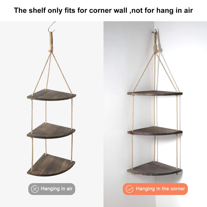 Подвесная угловая полка 90x25 см коричневый