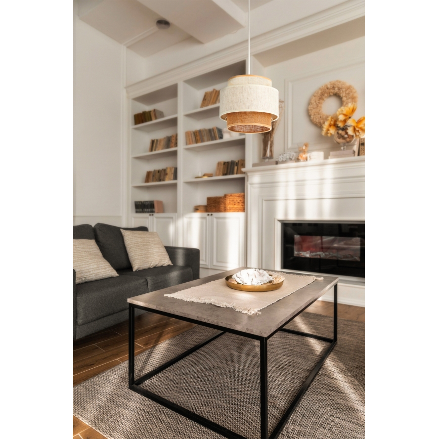 Подвесной светильник BOHO на шнуре, 1xE27/60W/230V, диам. 20 см, белый/джут