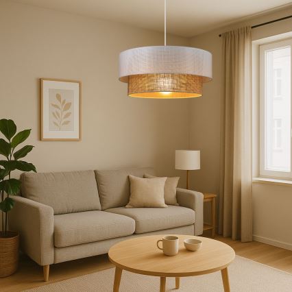 Подвесной светильник BORHO на шнуре, 1xE27/60W/230V, белый/джут