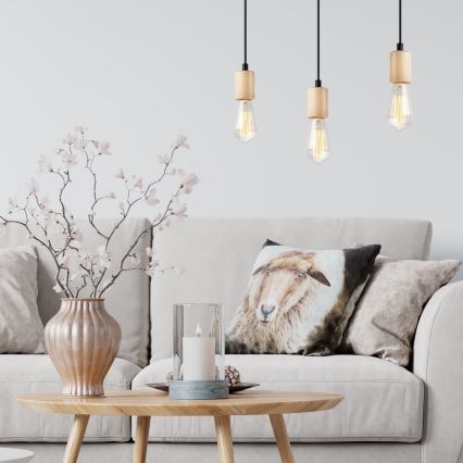 Подвесной светильник на тросе LEON 3xE27/60W/230V бук