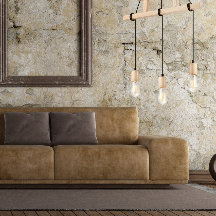 Подвесной светильник на тросе LEON 3xE27/60W/230V бук