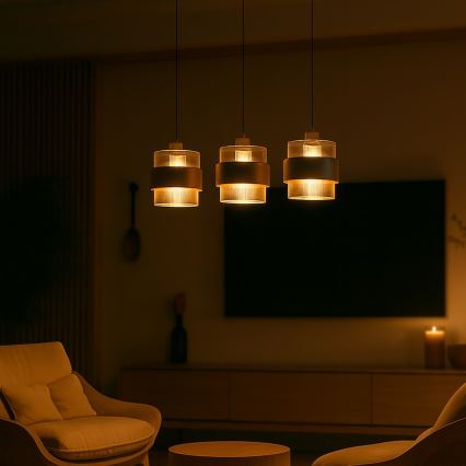 Подвесной светильник на проводе VALENTINO 3xE27/15W/230V бежевый/прозрачный