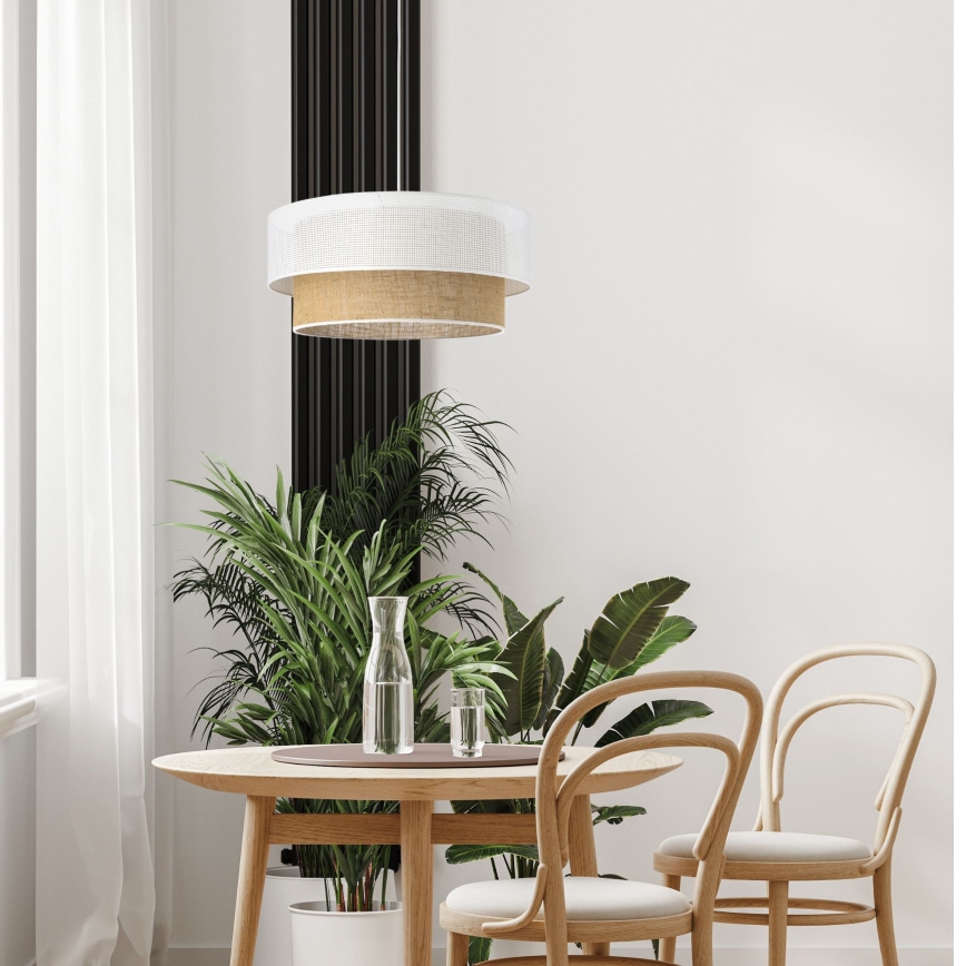 Подвесной светильник на шнуре BORHO 1xE27/60W/230V, Ø 40 см, белый/джут