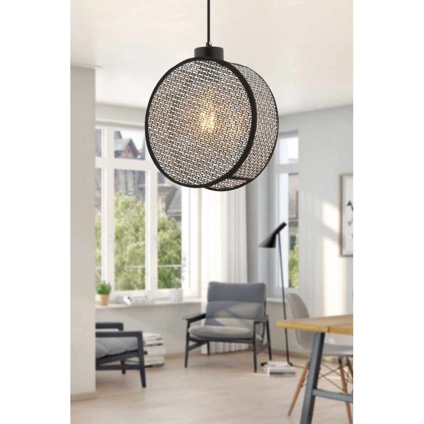 Подвесной светильник на шнуре DRUM 1xE27/60W/230V серый/чёрный
