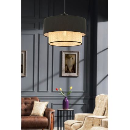 Подвесной светильник на тросе ECHO 1xE27/60W/230V чёрный/бежевый