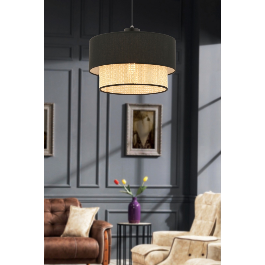 Подвесной светильник на тросе ECHO 1xE27/60W/230V чёрный/бежевый