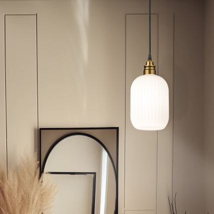 Подвесной светильник на тросе HECTOR 1xE27/15W/230V белый/латунь, диам. 14 см